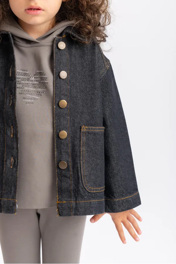 Koyu Yıkama Kot Ceket 2-7 Yaş Siyah