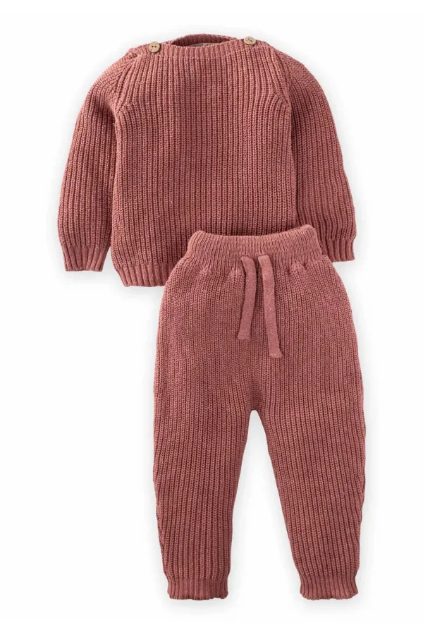 Selanik Knitwear Set 1-5 Years Old Dusty Rose