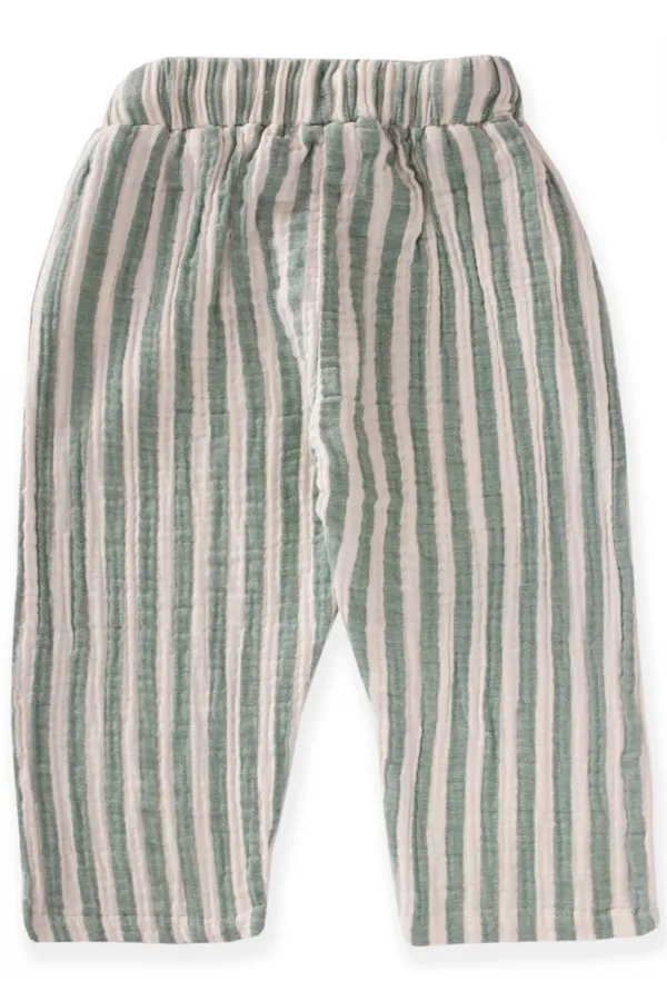 Müslin Pantolon 1-10 Yaş Yeşil Çizgili