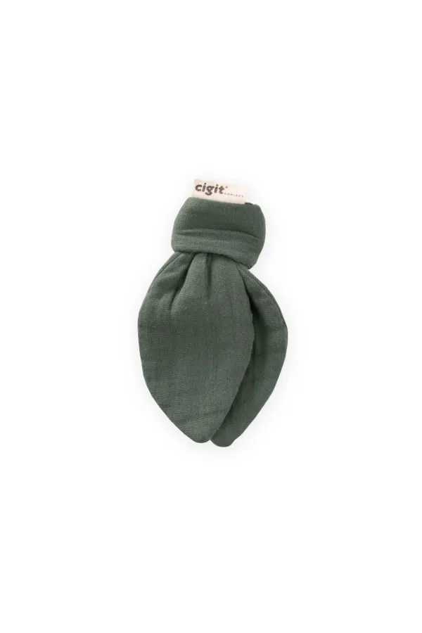 Wooden Muslin Fabric Teether Khaki Green