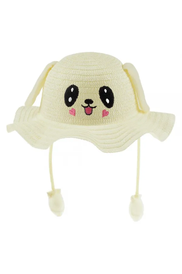 Kulak Detay Hasır Şapka Ekru