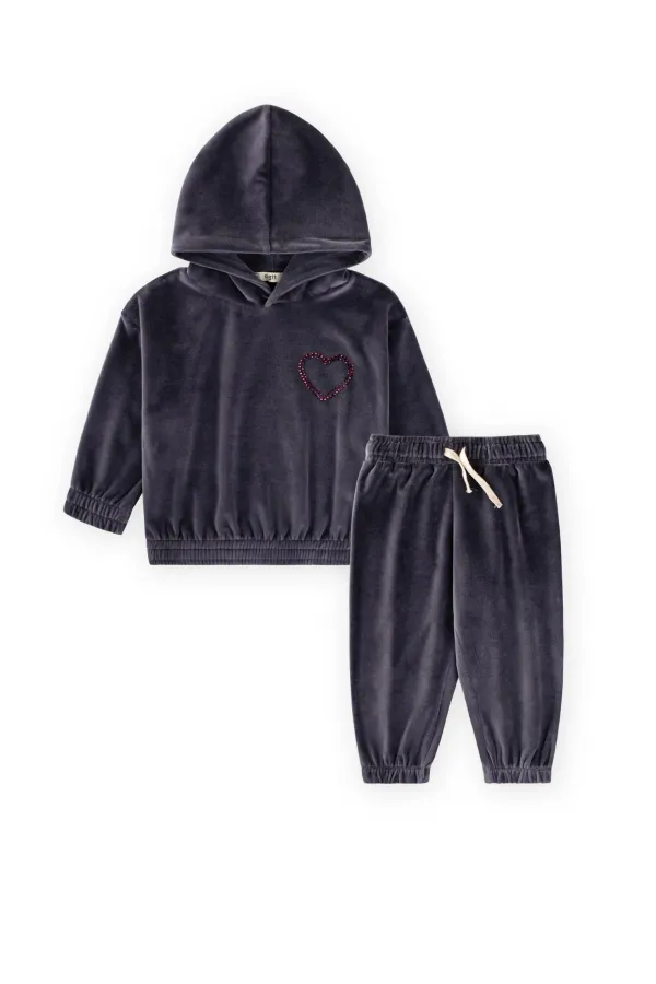 Ensemble sweat-shirt à capuche en velours, tailles 2 à 8 ans, gris