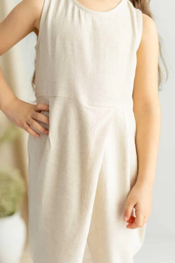 Sarh Pileli Keten Tulum 2-6 Yaş Naturel