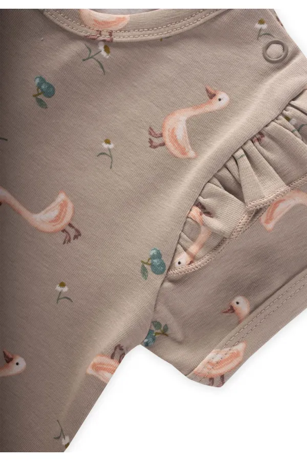 Desenli Omuzu Fırfırlı Zıbın Takım 0-3 Yaş Ördek Desen