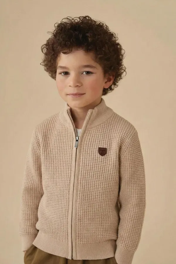 Selanik Fermuarlı Triko Hırka 2-11 Yaş Bej