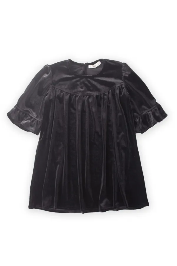 Kadife Robadan Elbise 2-7 Yaş Siyah