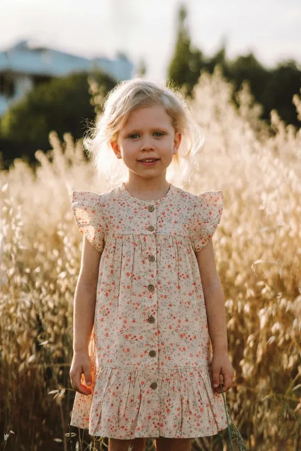 Robe en viscose à motif floral pour enfants de 1 à 10 ans, rose poudré