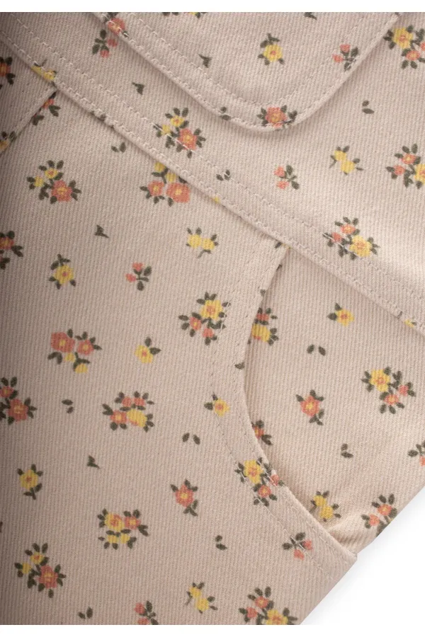 Desenli Gabardin Salopet 2-7 Yaş Ekru Çiçekli