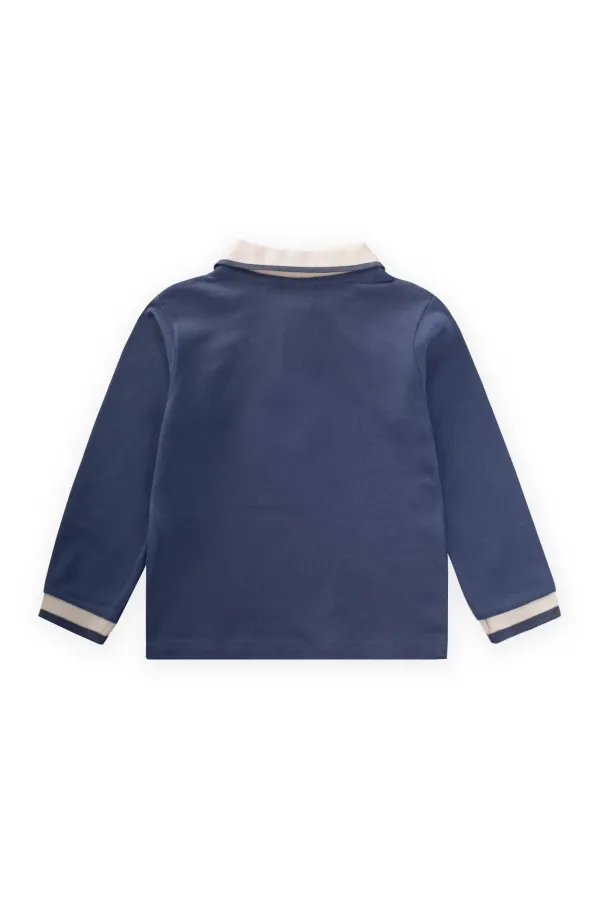 T-shirt à manches longues et col polo, bleu indigo, 2-14 ans