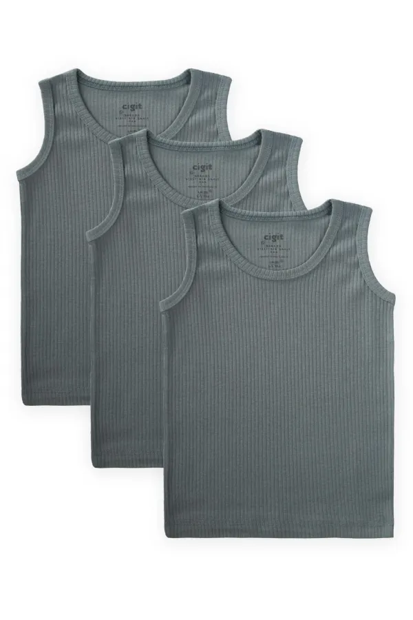 Üç lü Fitilli Geniş Askılı Atlet 2-9 Yaş Çağla Yeşili