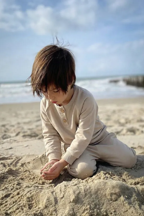 Raglan Sleeve Placket Boys Basic Suit 1-5 Years Beige