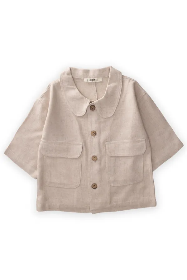 Sarh Linen Buttoned Jacket 2-7 Years Natural