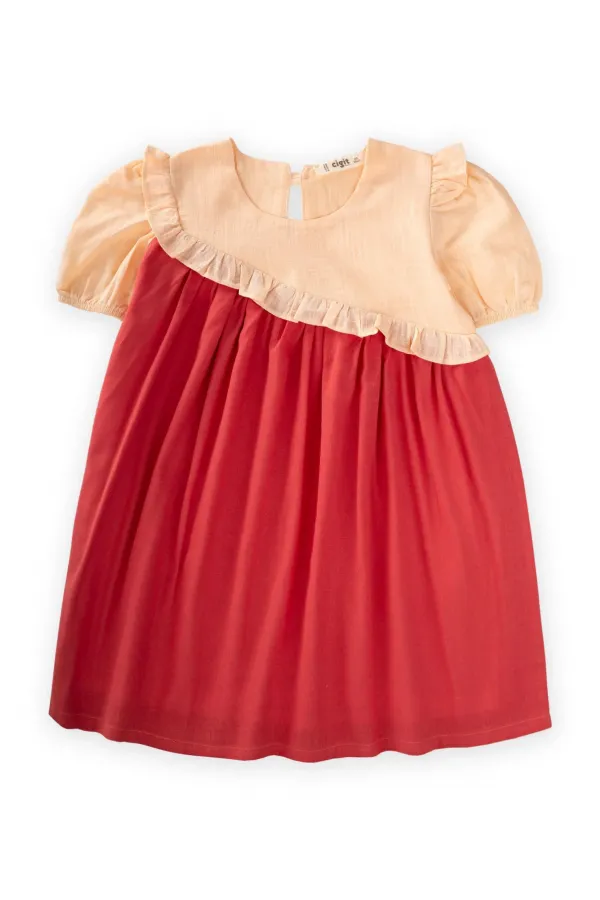 Robe asymétrique bicolore rose pâle pour enfant de 2 à 7 ans