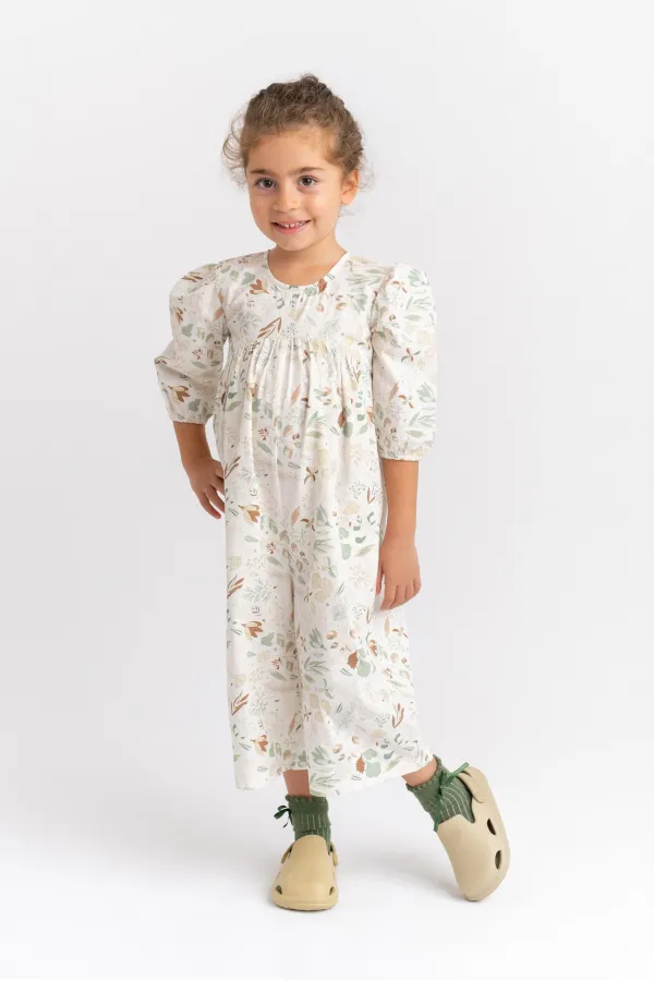 Patterned Poplin Overalls for 2-7 Years Old Ecru Patterned