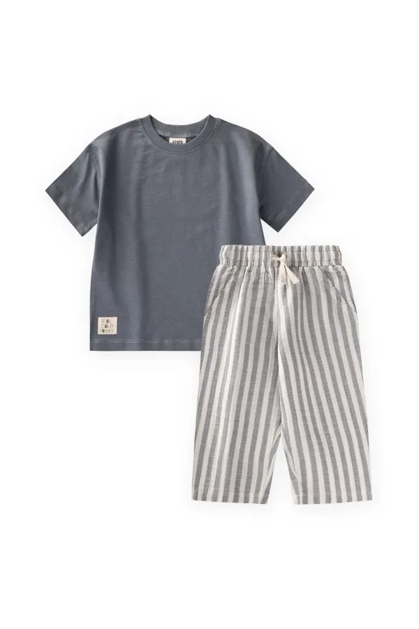 Muslin Trousers and T-Shirt Set, Ages 2-10, Grey Muslin Trousers and T-Shirt Set, Ages 2-10, Grey