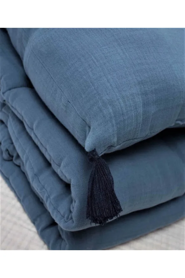 Ensemble de coussins de protection en mousseline pour lit bébé (lavés) 32 x 180 cm +/- 2 cm Bleu indigo