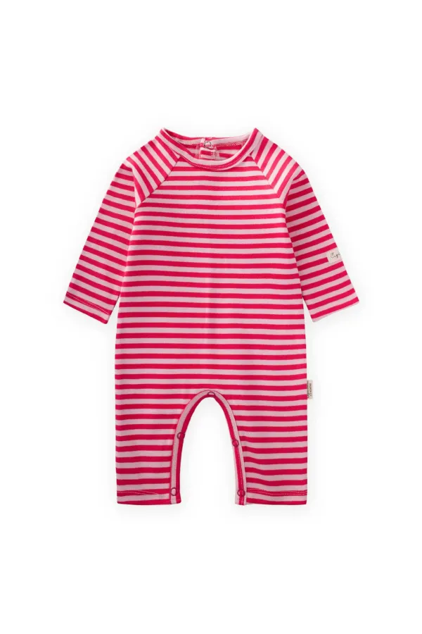 Çizgili Triko Tulum 0-3 Yaş Pudra Mercan