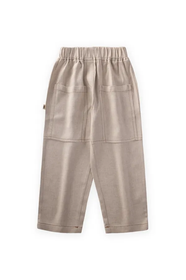 Kontrast Dikişli Keten Pantolon 2-7 Yaş Naturel