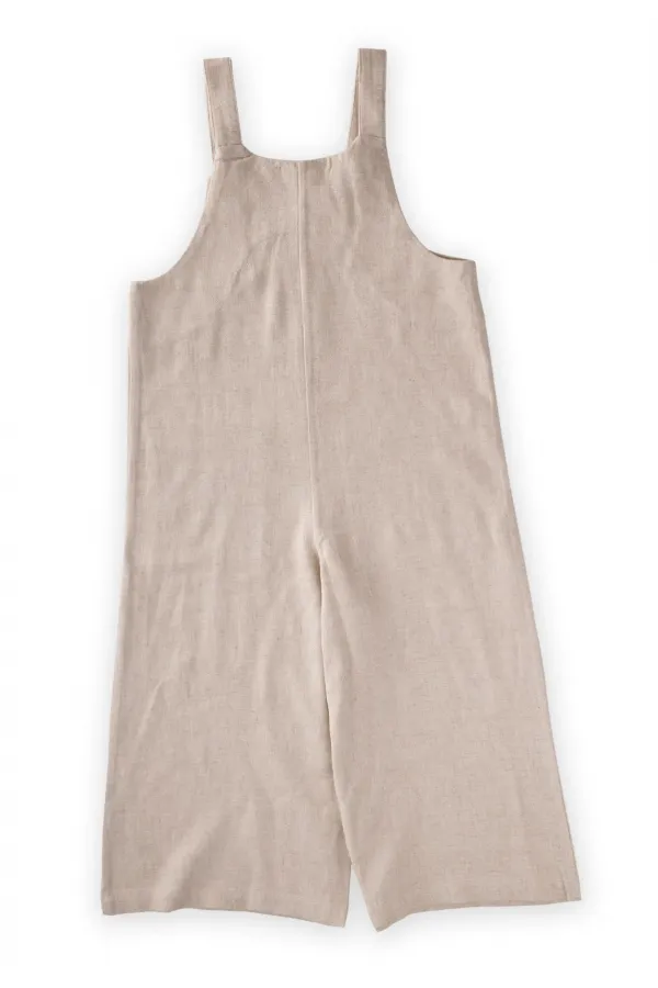 Salopette en lin à poches longues pour enfants de 2 à 7 ans, couleur naturelle