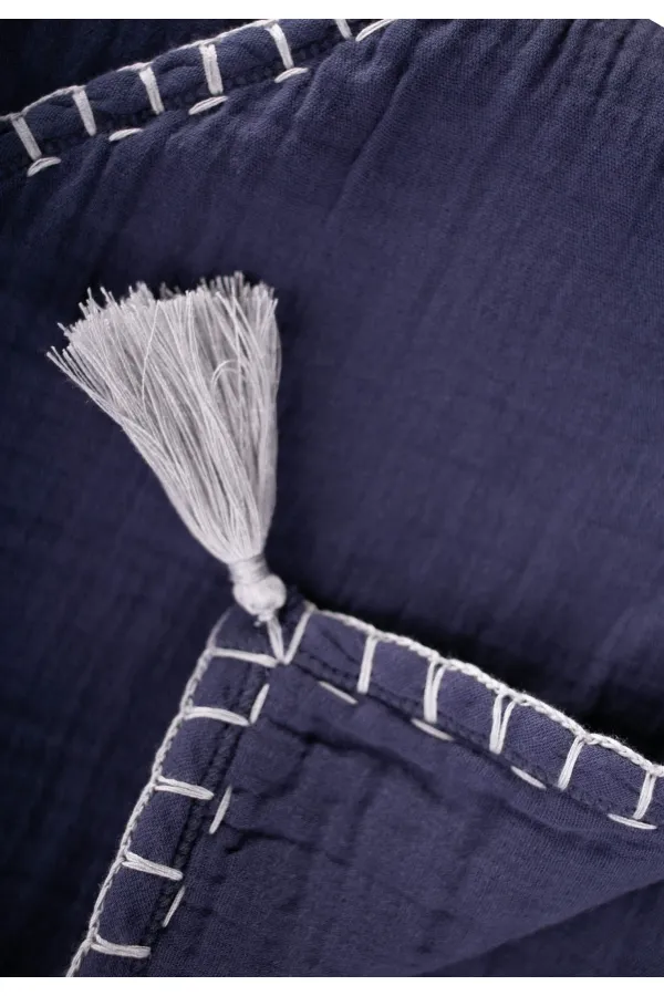 Double Layer Handmade Muslin Triangle Towel (Washed) 75x75 cm Navy Blue