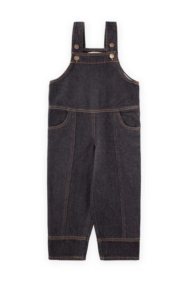 Salopette en jean avec poches latérales pour enfants de 2 à 7 ans, noire