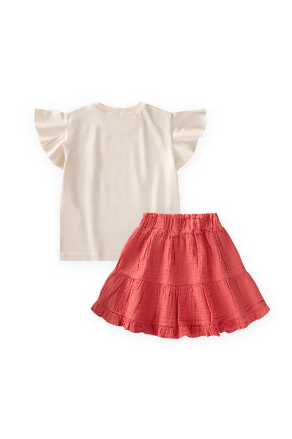 Ensemble jupe et haut en mousseline, 2-10 ans, écru