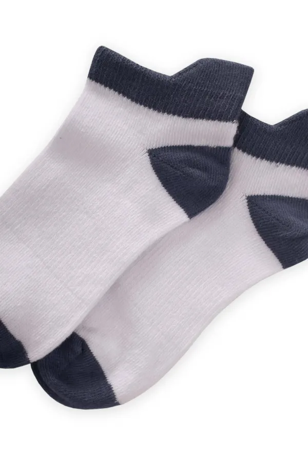 Chaussettes-chaussons pour enfants, bout et talon colorés, 5-12 ans, bleu indigo