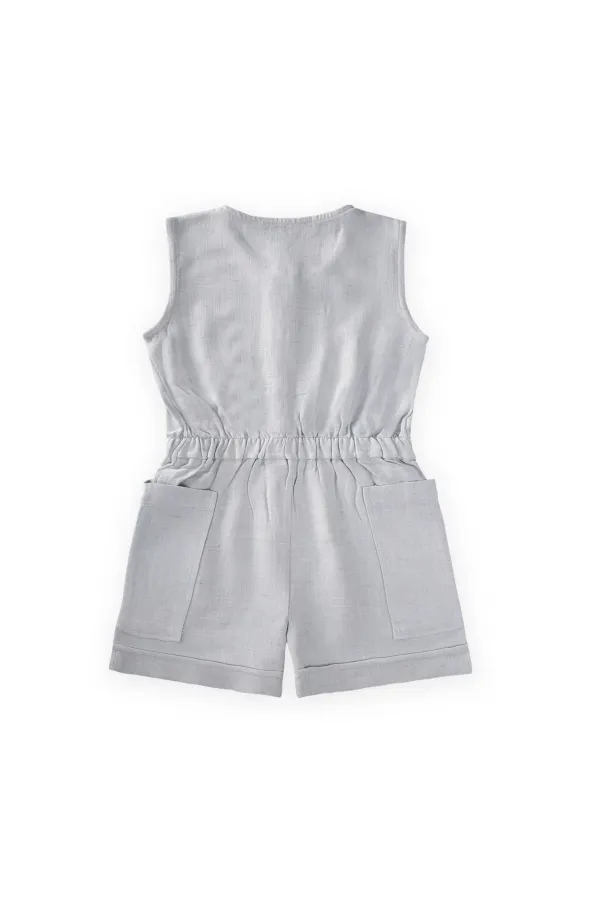 Yanları Cepli Kısa Boy Keten Tulum 2-7 Yaş Mavi Yanları Cepli Kısa Boy Keten Tulum 2-7 Yaş Mavi