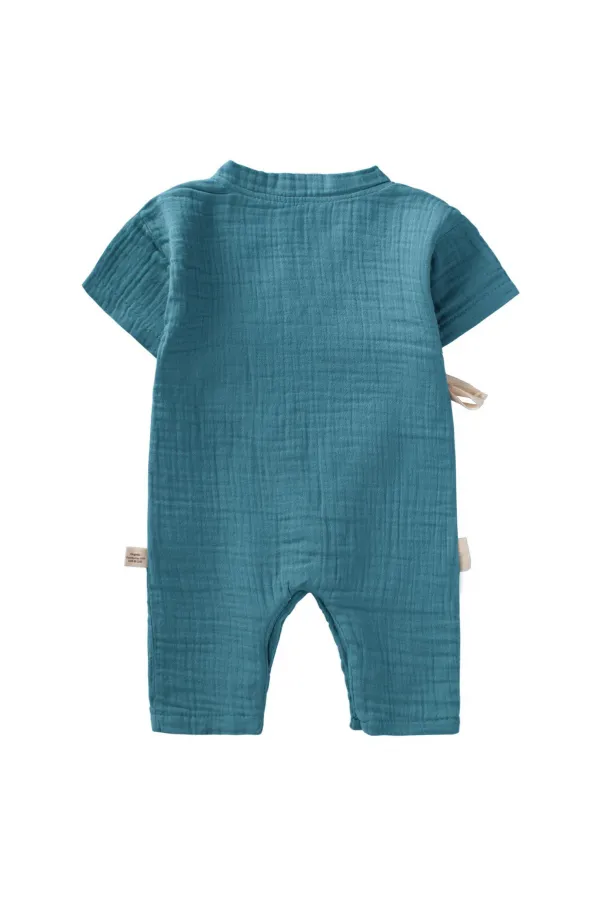 Organic Kruvaze Müslin Tulum 0-9 Ay Turkuaz