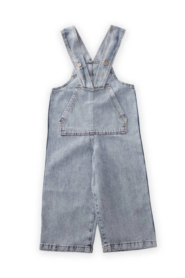 Bol Paça Kanguru Cepli Kot Salopet 2-7 Yaş Mavi