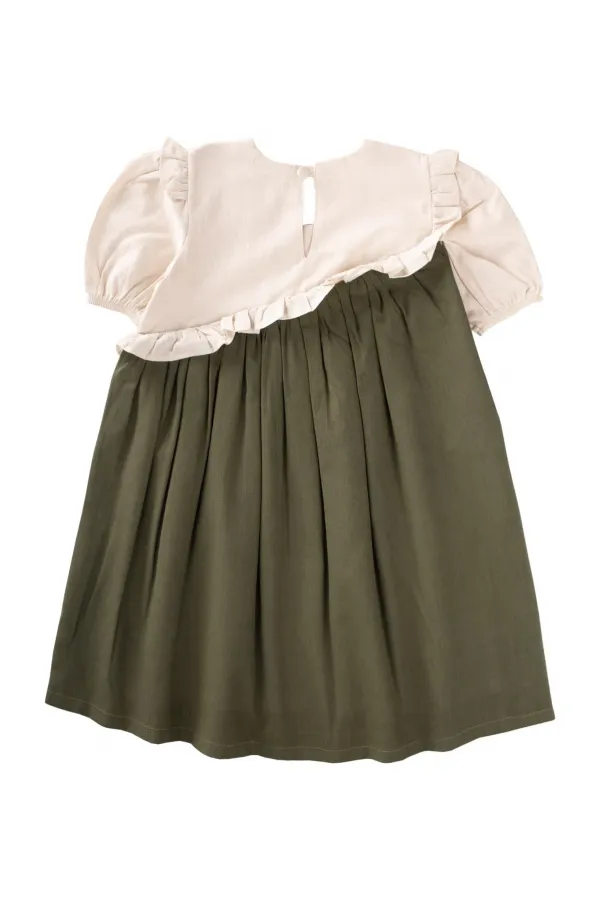 Two-Tone Asymmetrical Dress, 2-7 Years Old, Ecru