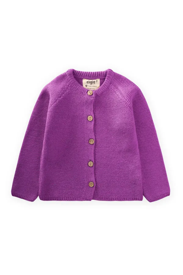 Links Triko Hırka 1-8 Yaş Erguvan