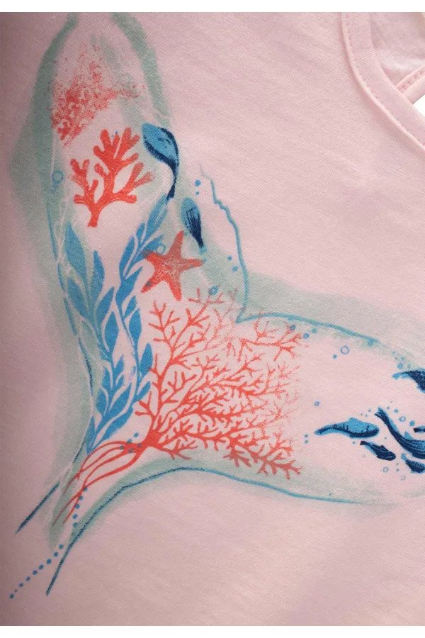 Okyanus Temalı T-Shırt 2-8 Yaş Pudra Pembe