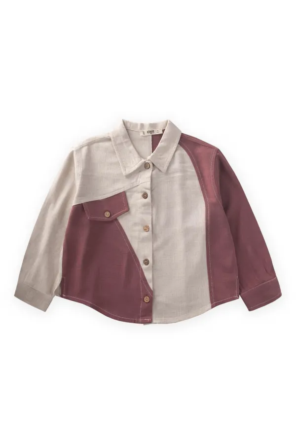 Chemise en lin bicolore, 2-7 ans, naturelle-prune
