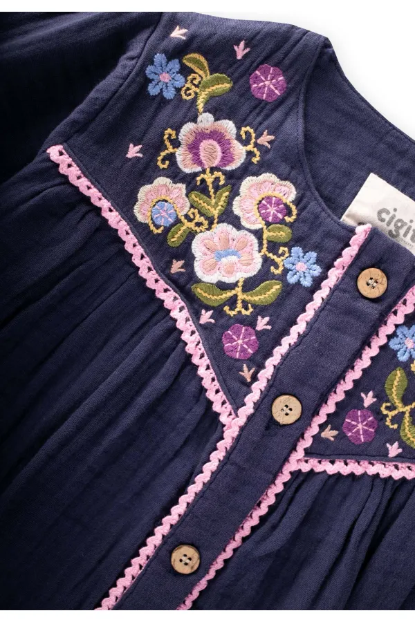 Müslin Elbise 2-10 Yaş Lacivert