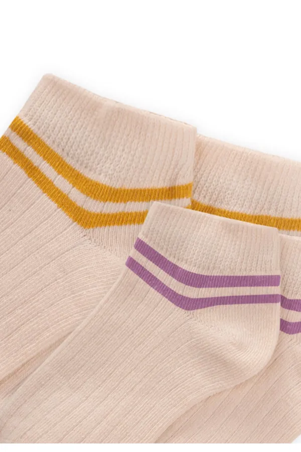 Double Hoop Socket Socks 3-10 Years Old Mustard, Rose Pink