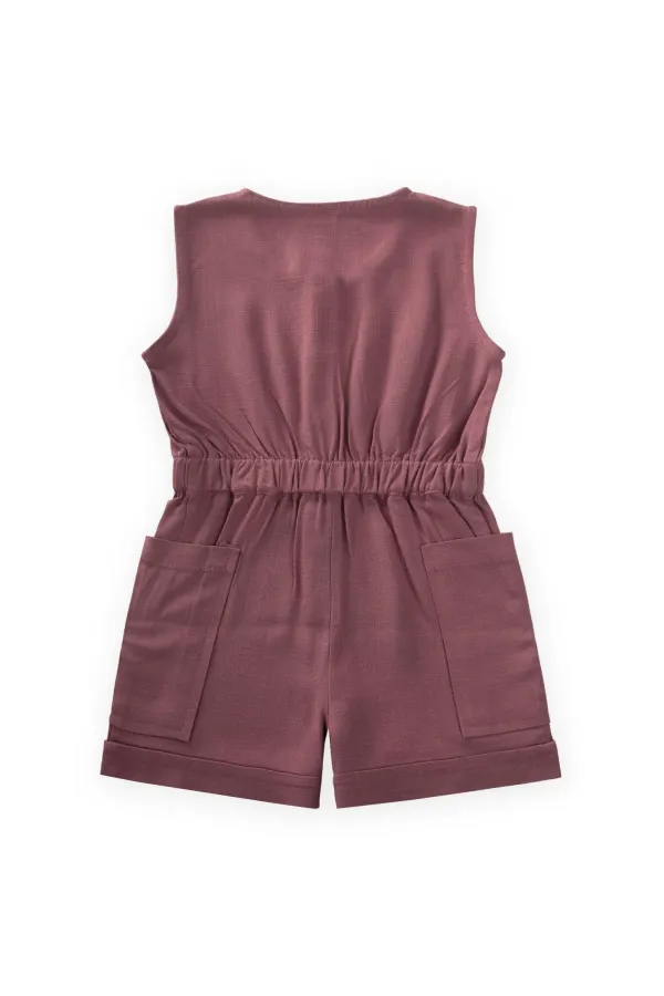 Salopette courte en lin avec poches latérales pour enfants de 2 à 7 ans, couleur prune