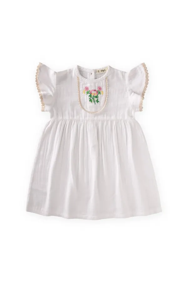 Organic Embroidered Bohemian Muslin Dress, Ages 2-10, Ecru