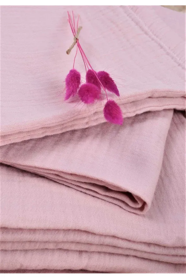 Parure de lit en mousseline avec pochette, housse de couette 100 x 135 cm +/- 3 cm, drap-housse 120 x 150 cm, taie d'oreiller 35 x 45 cm, rose poudré