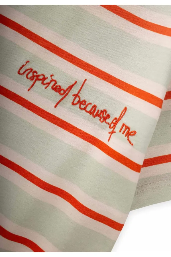 T-shirt à larges rayures brodées pour enfants de 2 à 10 ans, rayures orange menthe