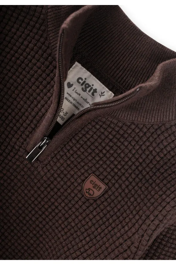 Pull Selanik Knitwear à fermeture éclair, marron, 2-11 ans