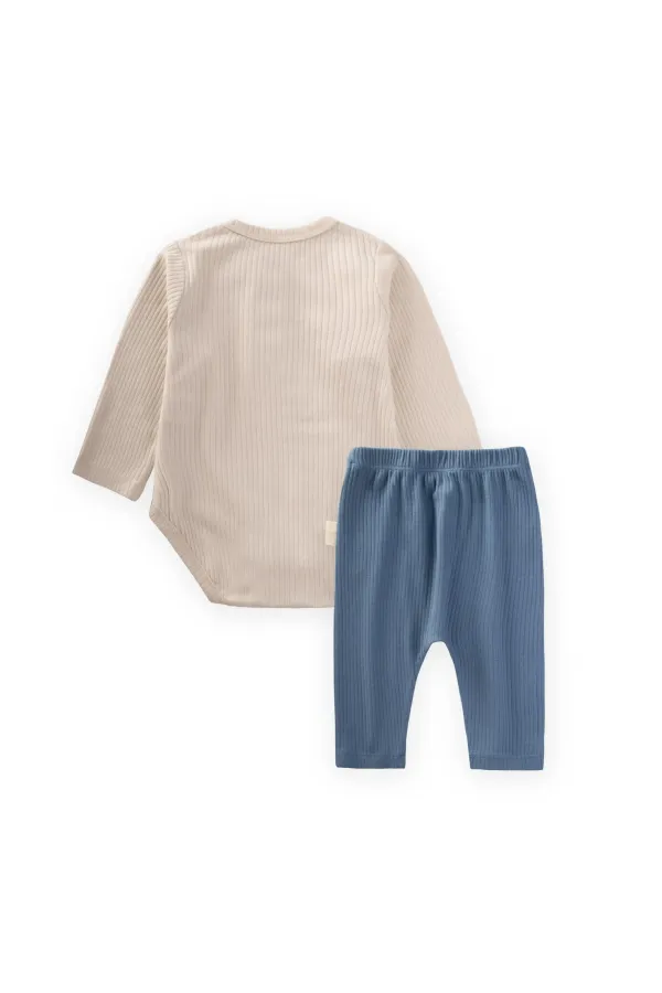 Basic Ribbed Bodysuit Set for 0-3 Years Old Light Beige