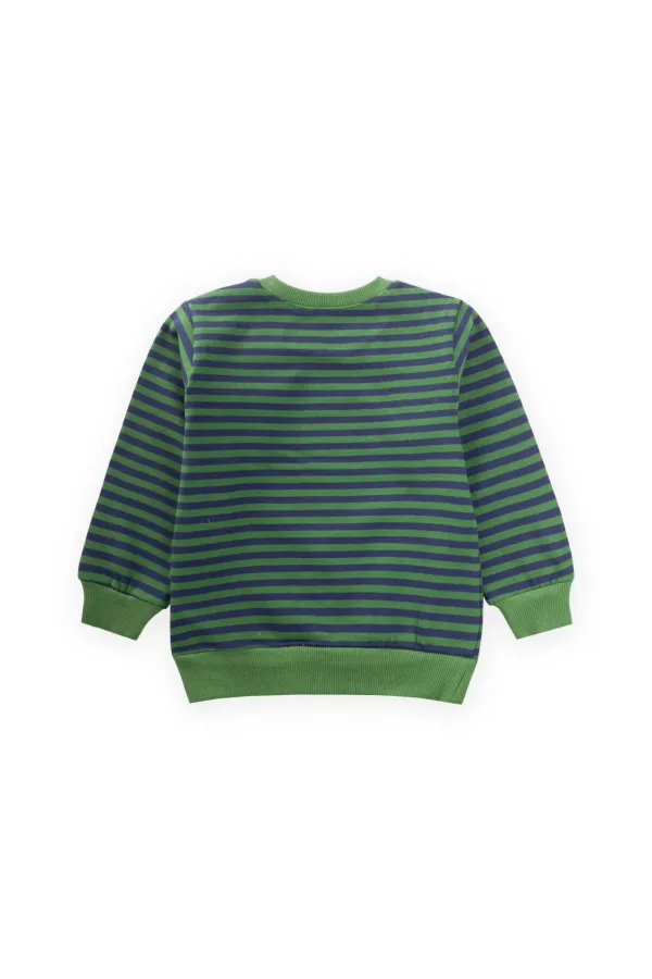 Çizgili Triko Sweatshirt 0-4 Yaş Haki Lacivert