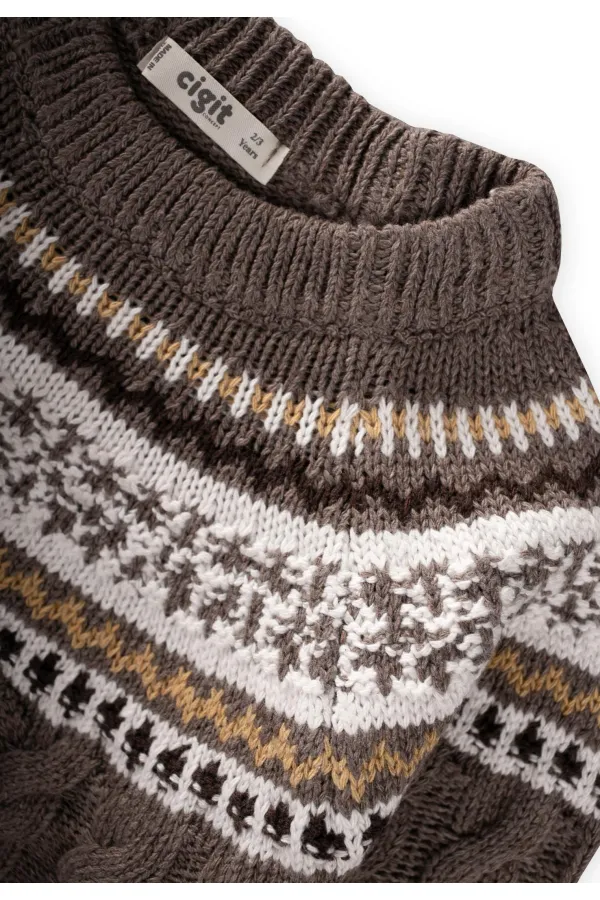 Desenli Triko Kazak 2-8 Yaş Vizon