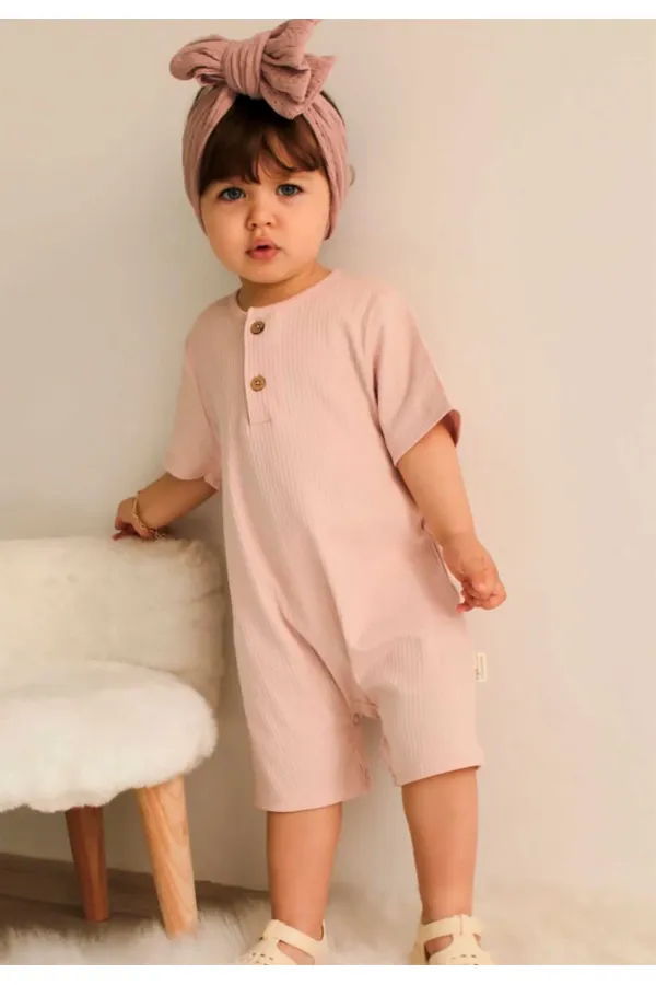 Salopette côtelée rose poudré pour bébé de 0 à 3 ans