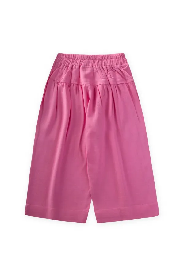Korsajlı Büzgülü Keten Pantolon 2-7 Yaş Pembe