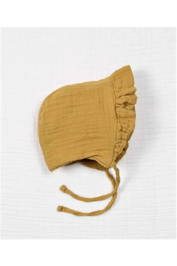 Tie-Up Ruffled Muslim Baby Hat 0-2 years Mustard Yellow