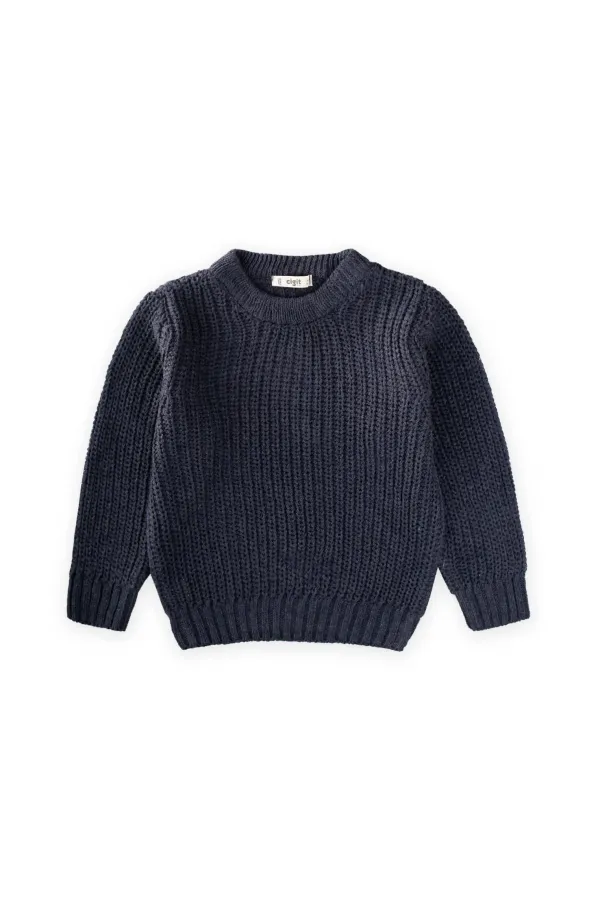 Bisiklet Yaka Selanik Triko Kazak 2-8 Yaş İndigo Mavi