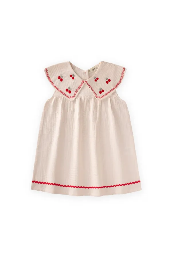 Muslin Embroidered Dress, Ages 2-5, Natural Color