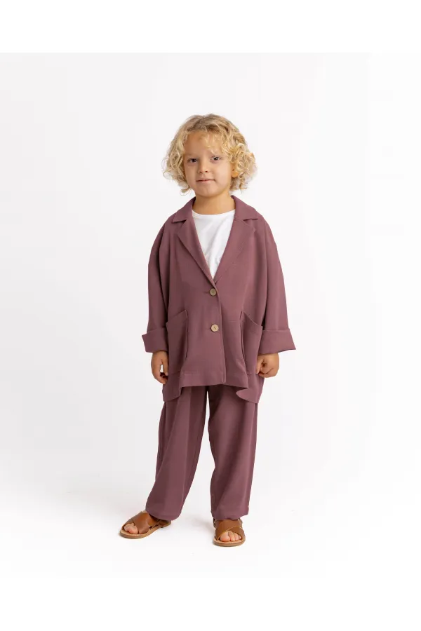 Keten Blazer Ceket 2-7 Yaş Mürdüm